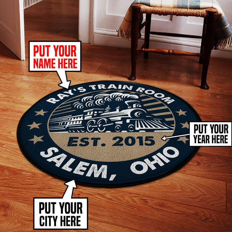 Personalized Train Room Living Room Round Mat Circle Rug