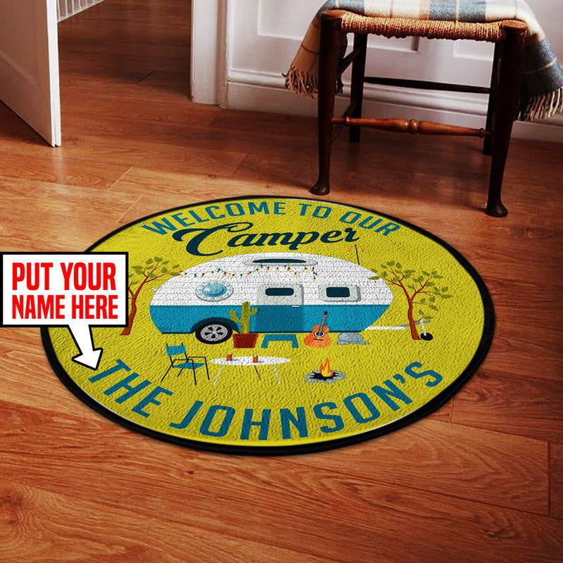 Personalized Welcome To Our Camper Living Room Round Mat Circle Rug