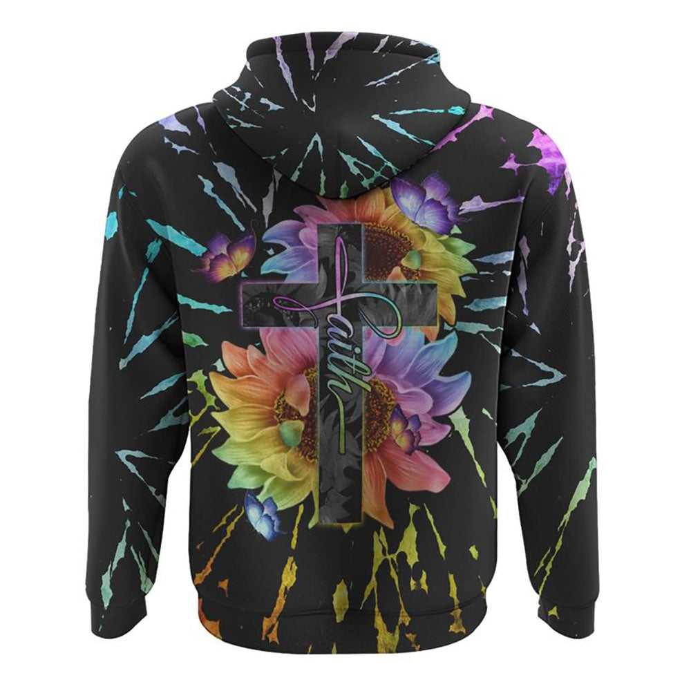 Faith Cross Rainbow Sunflower Tie Dye All Over Print 3D Hoodie, Christian Hoodie, Christian Sweatshirt, Bible Verse Shirt