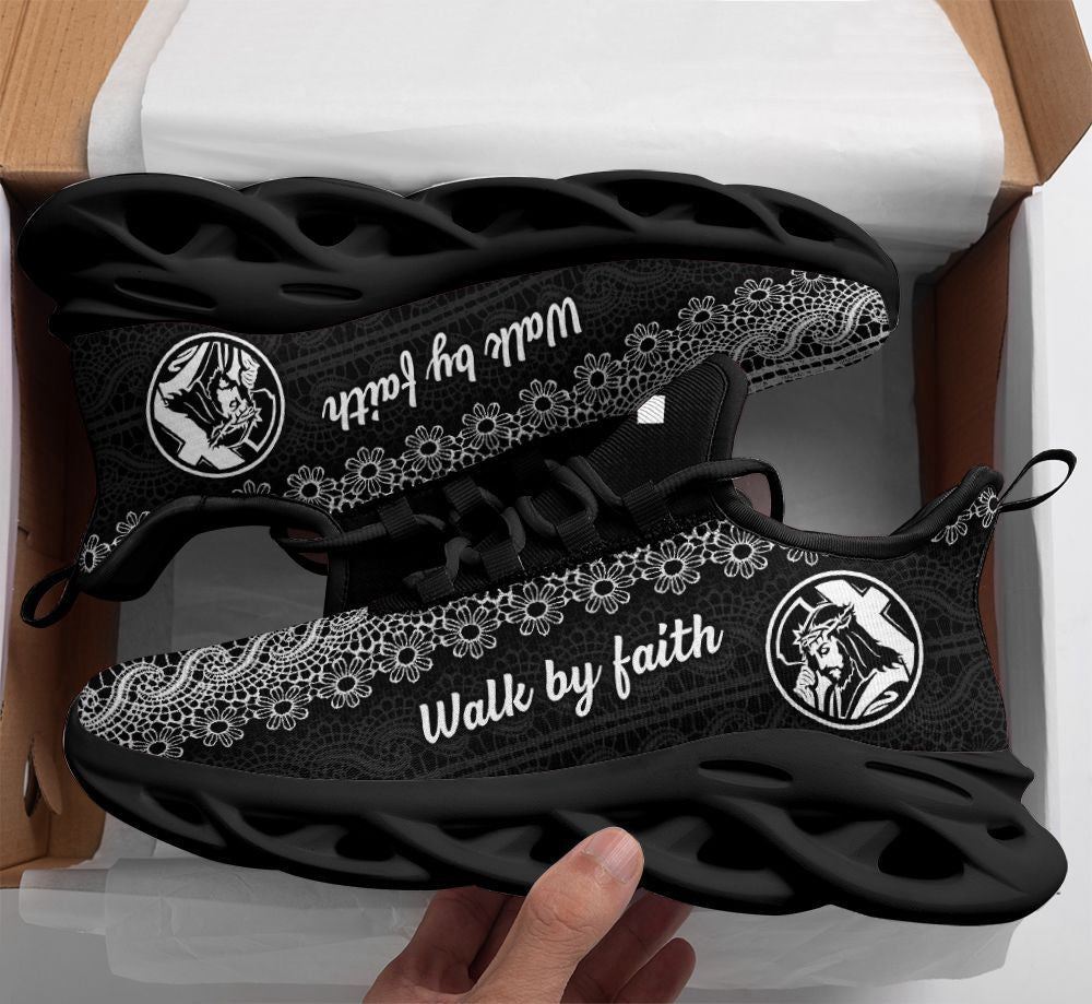 Christian Best Running Shoes, Jesus Black Walk By Faith Christ Sneakers Max Soul Shoes For Men And Women, Jesus Fashion Shoes