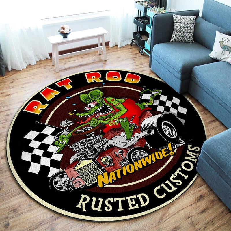 Rat Rod Rusted Customs Round Mat Round Floor Mat Room Rugs Carpet Outdoor Rug Washable Rugs