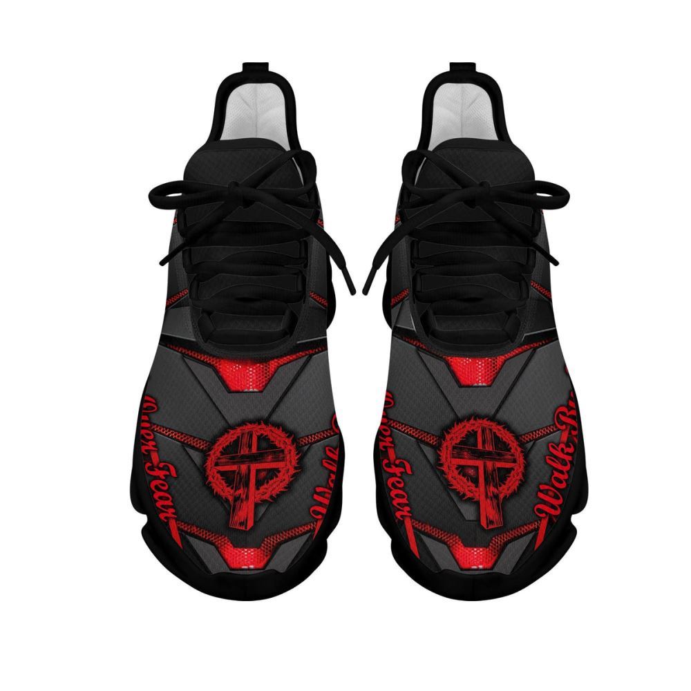 Christian Best Running Shoes, Jesus Red And Black Faith Over Fear Running Sneakers Max Soul Shoes For Men And Women, Jesus Fashion Shoes