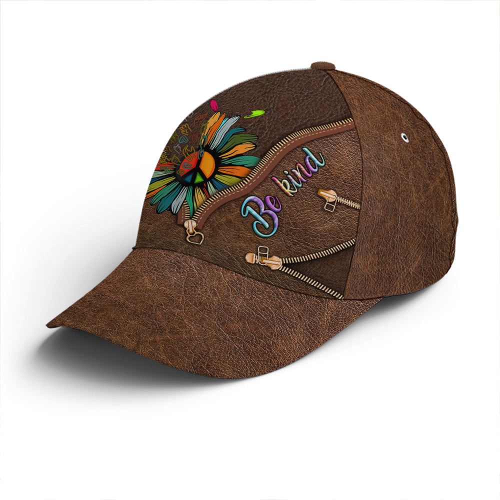 Be Kind Hippie Sunflower Leather Style Baseball Cap, Christian Baseball Cap, Religious Cap, Jesus Gift, Jesus Hat