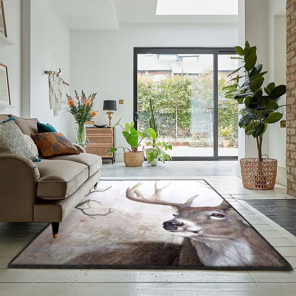 Deer Modern Amazing Deer Rug Rectangle Rugs Washable Area Rug Non-Slip Carpet For Living Room Bedroom