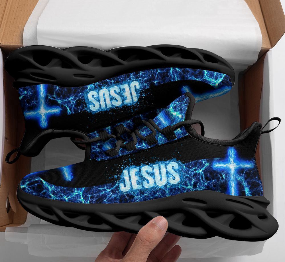 Christian Best Running Shoes, Jesus Blue Running Sneakers Max Soul Shoes For Men And Women, Jesus Fashion Shoes