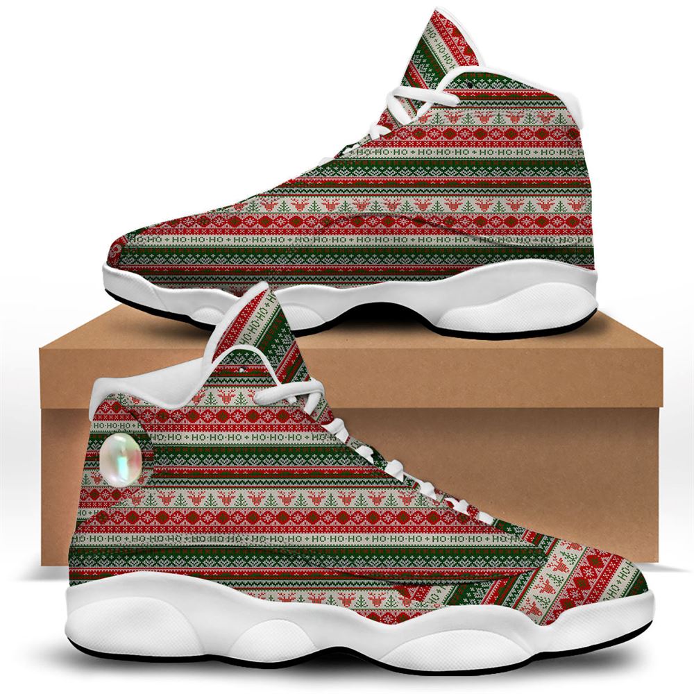 Christmas Basketball Shoes, Knitted Christmas Tree Print Pattern Jd13 Shoes For Men Women, Christmas Fashion Shoes