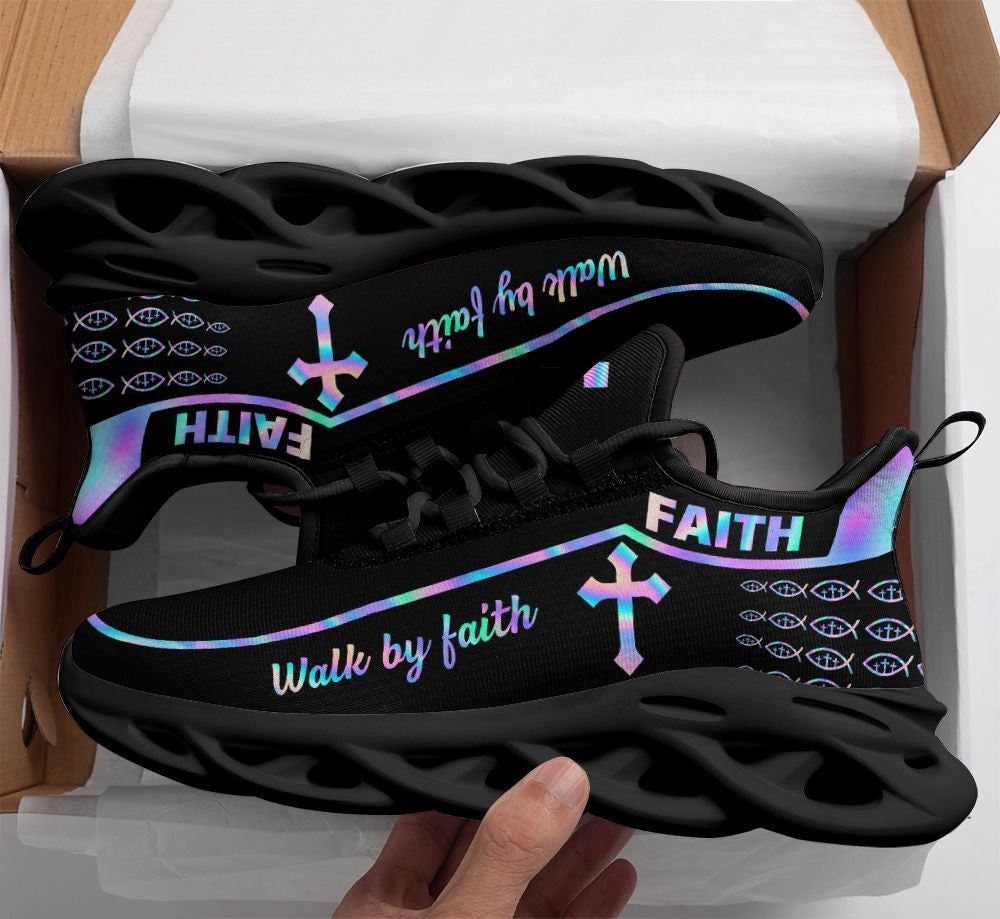 Christian Best Running Shoes, Jesus Walk By Faith Running Sneakers Black Shoes Max Soul Shoes For Men And Women, Jesus Fashion Shoes