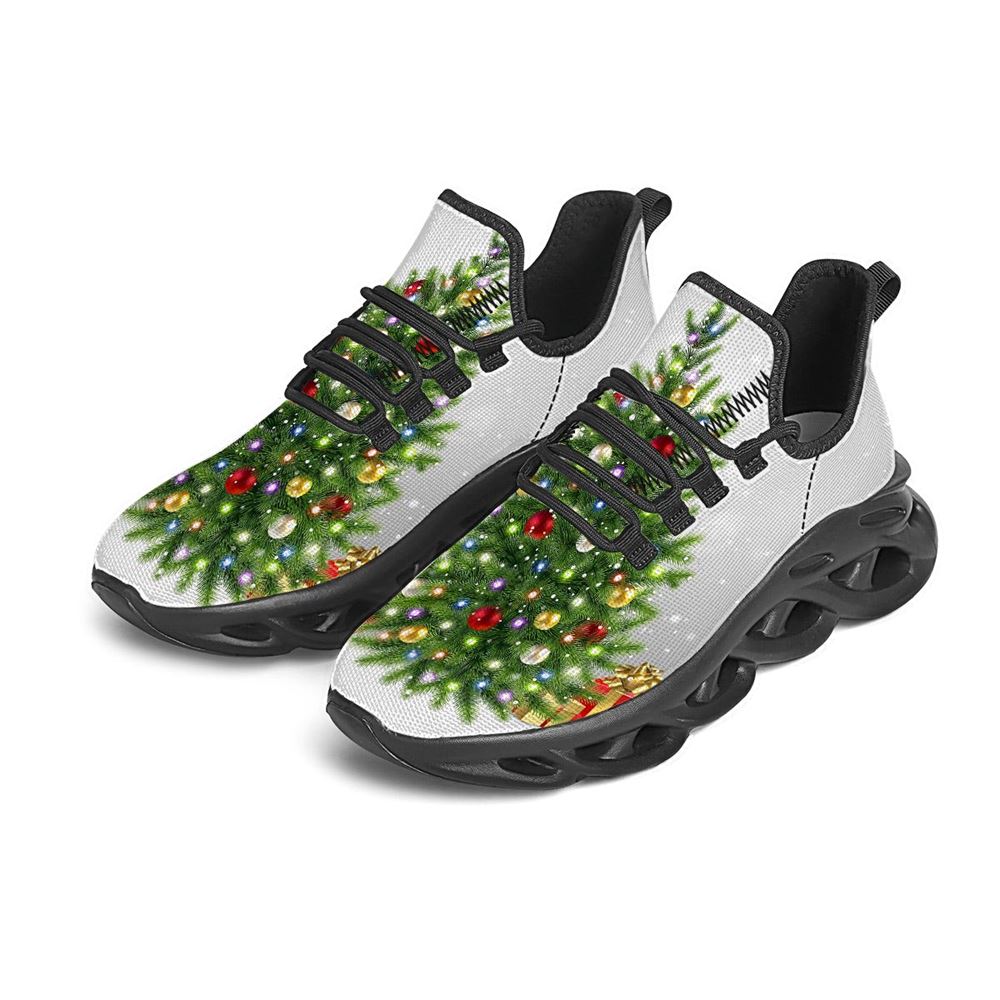 Snow And Christmas Tree Print Black Max Soul Shoes For Men Women, Best Running Sneaker, Christmas Shoes, Winter Fashion Shoes