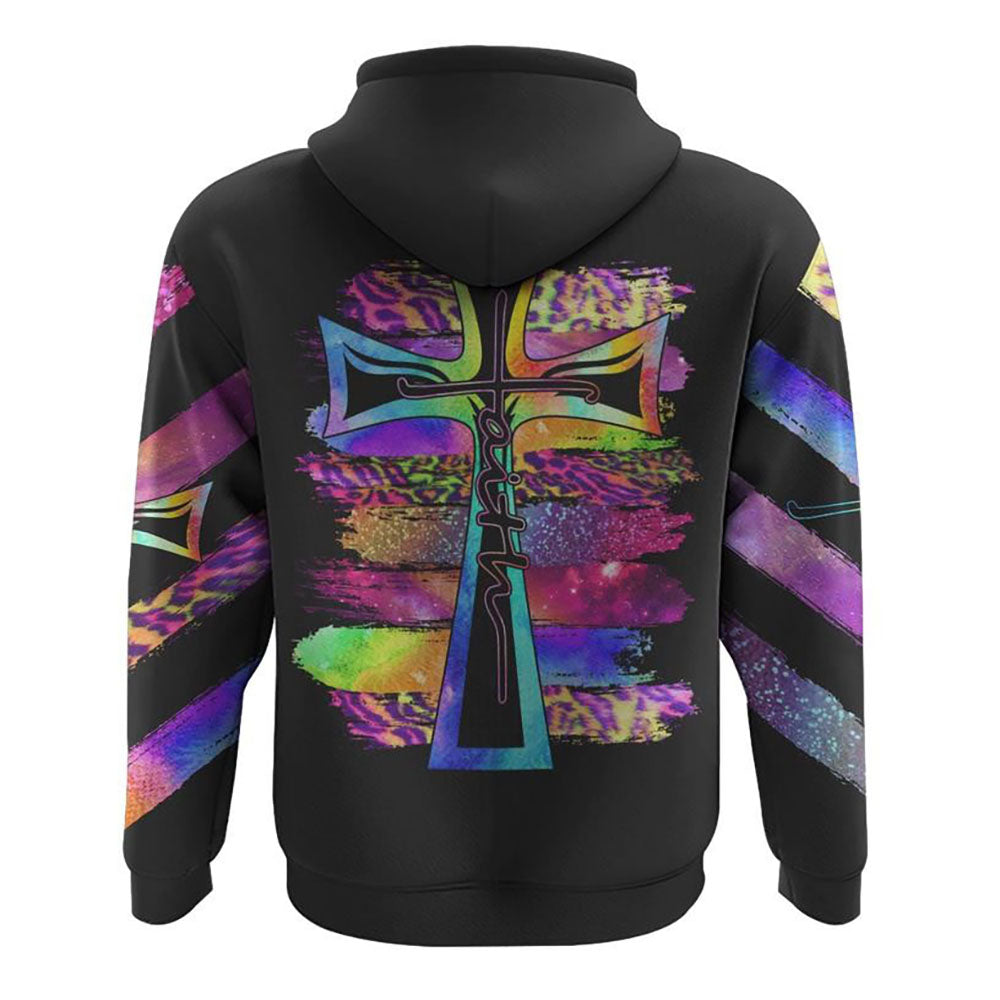 Faith Colorful Cross Light Brush All Over Print 3D Hoodie, Christian Hoodie, Christian Sweatshirt, Bible Verse Shirt