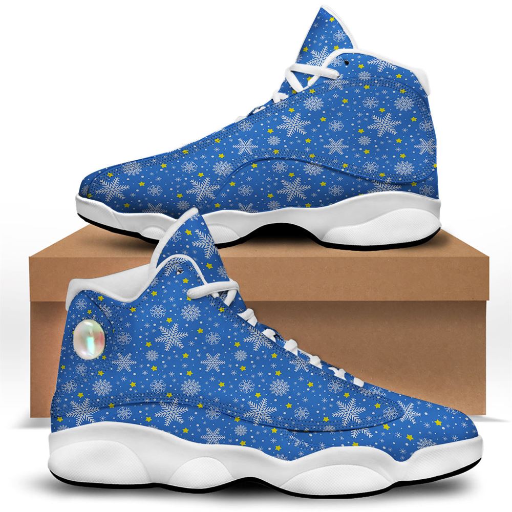 Christmas Basketball Shoes, Stars And Christmas Snowflakes Print Jd13 Shoes For Men Women, Christmas Fashion Shoes