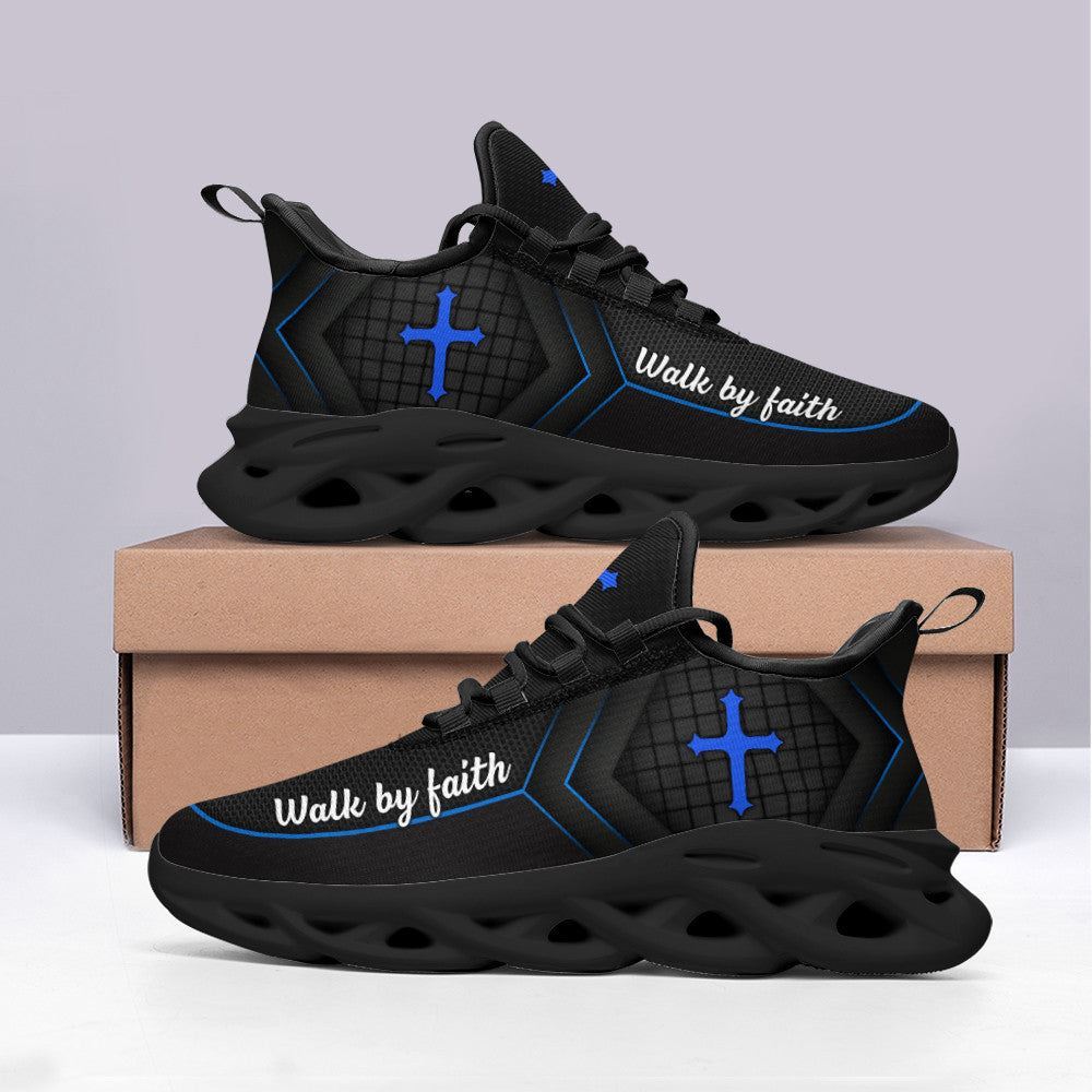 Christian Best Running Shoes, Jesus Walk By Faith Running Sneakers Christ Black Max Soul Shoes For Men And Women, Jesus Fashion Shoes