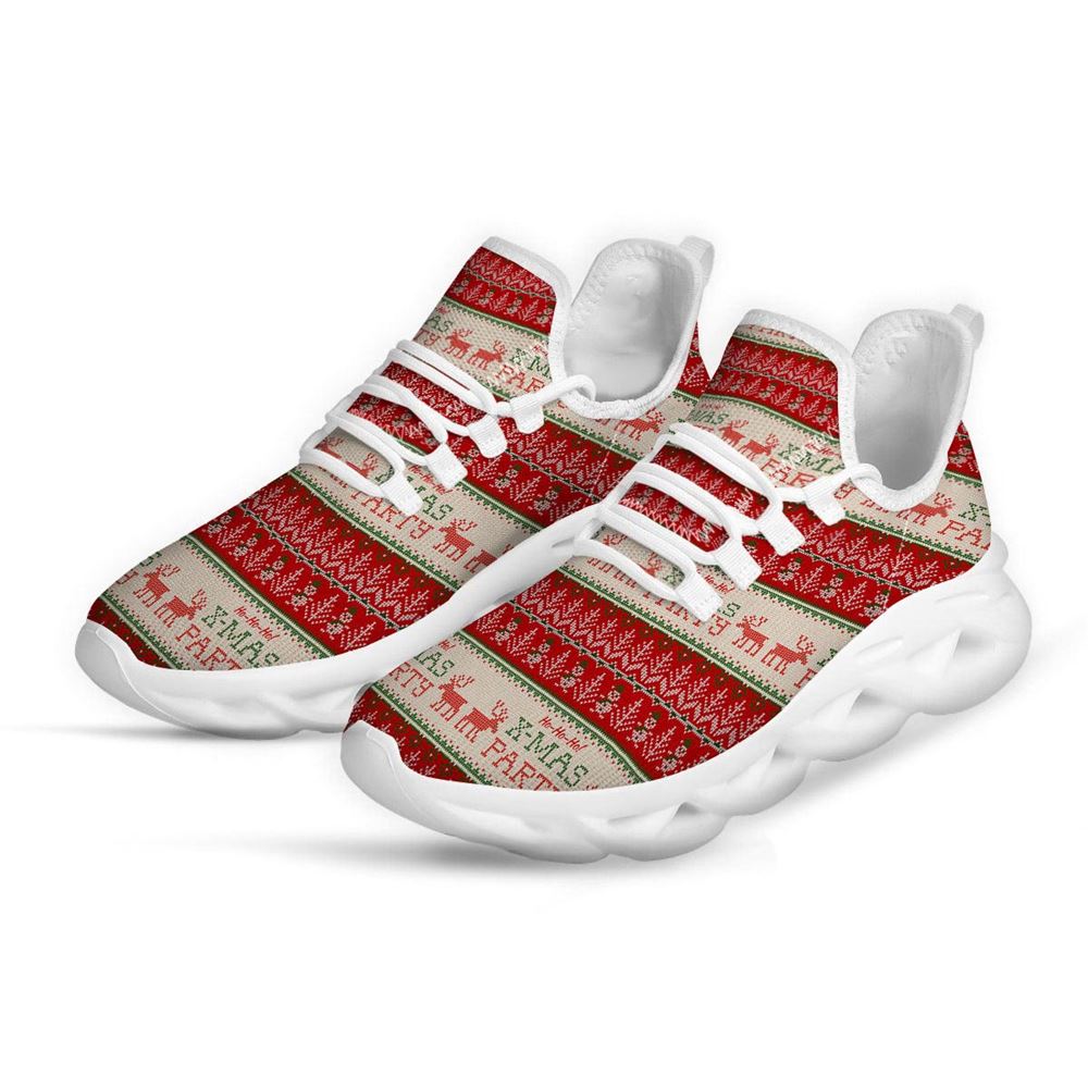 Festive Christmas Knitted Print Pattern White Max Soul Shoes For Men Women, Best Running Sneaker, Christmas Shoes, Winter Fashion Shoes