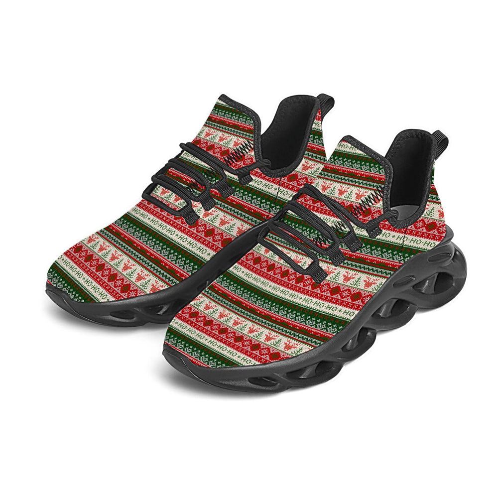 Knitted Christmas Tree Print Pattern Black Max Soul Shoes For Men Women, Best Running Sneaker, Christmas Shoes, Winter Fashion Shoes