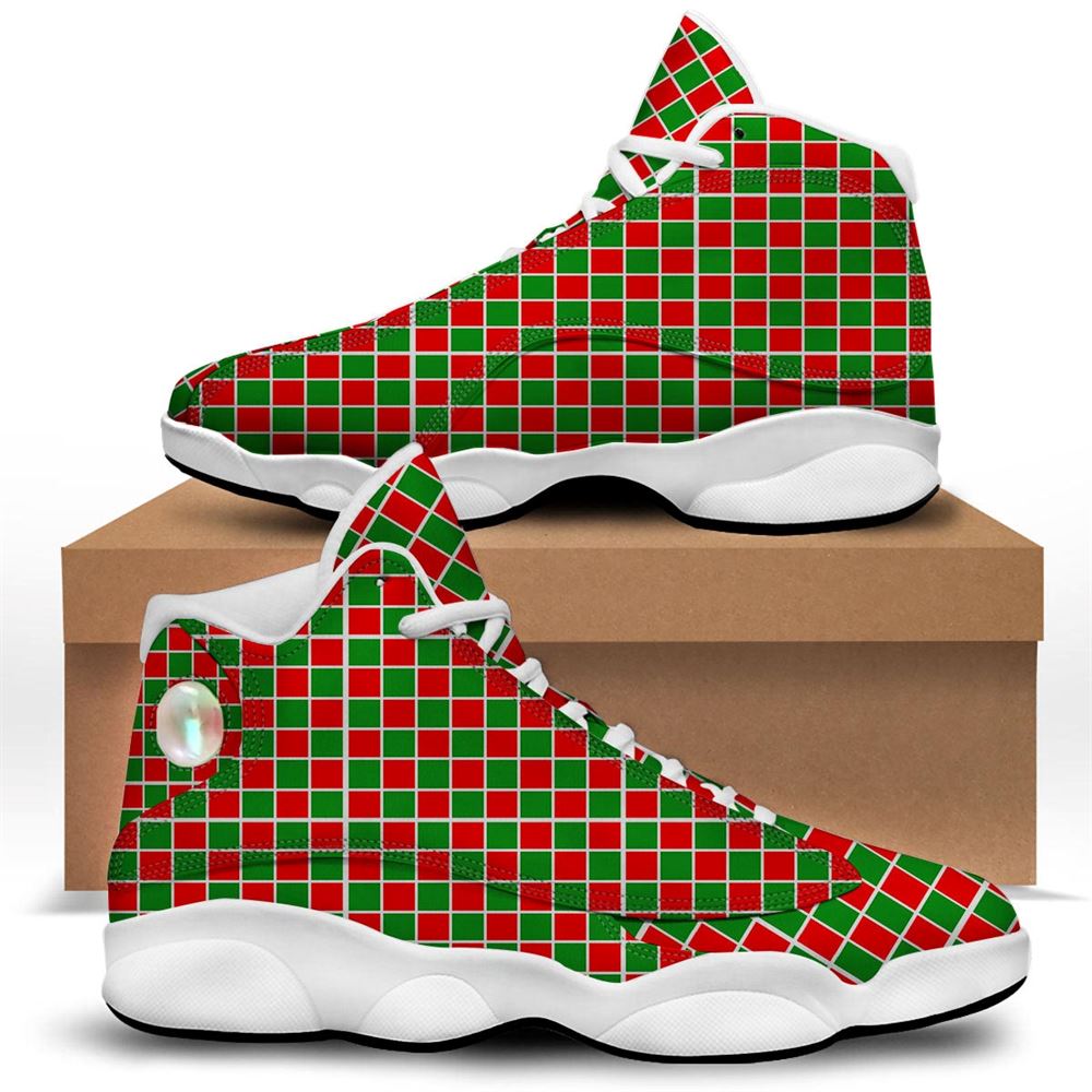 Christmas Basketball Shoes, Checkered Merry Christmas Print Pattern Jd13 Shoes For Men Women, Christmas Fashion Shoes