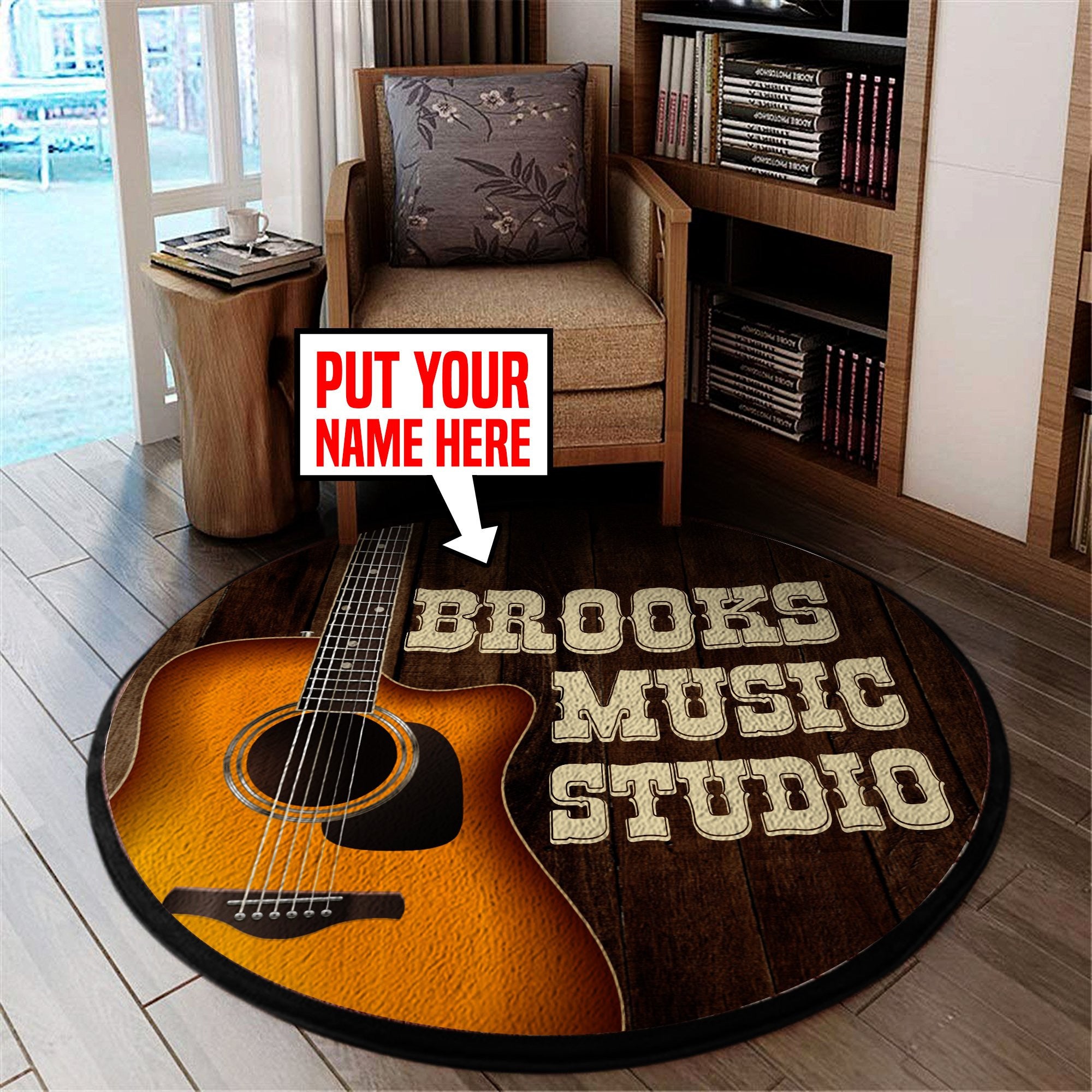 Personalized Music Studio Guitar Round Mat Round Floor Mat Room Rugs Carpet Outdoor Rug Washable Rugs