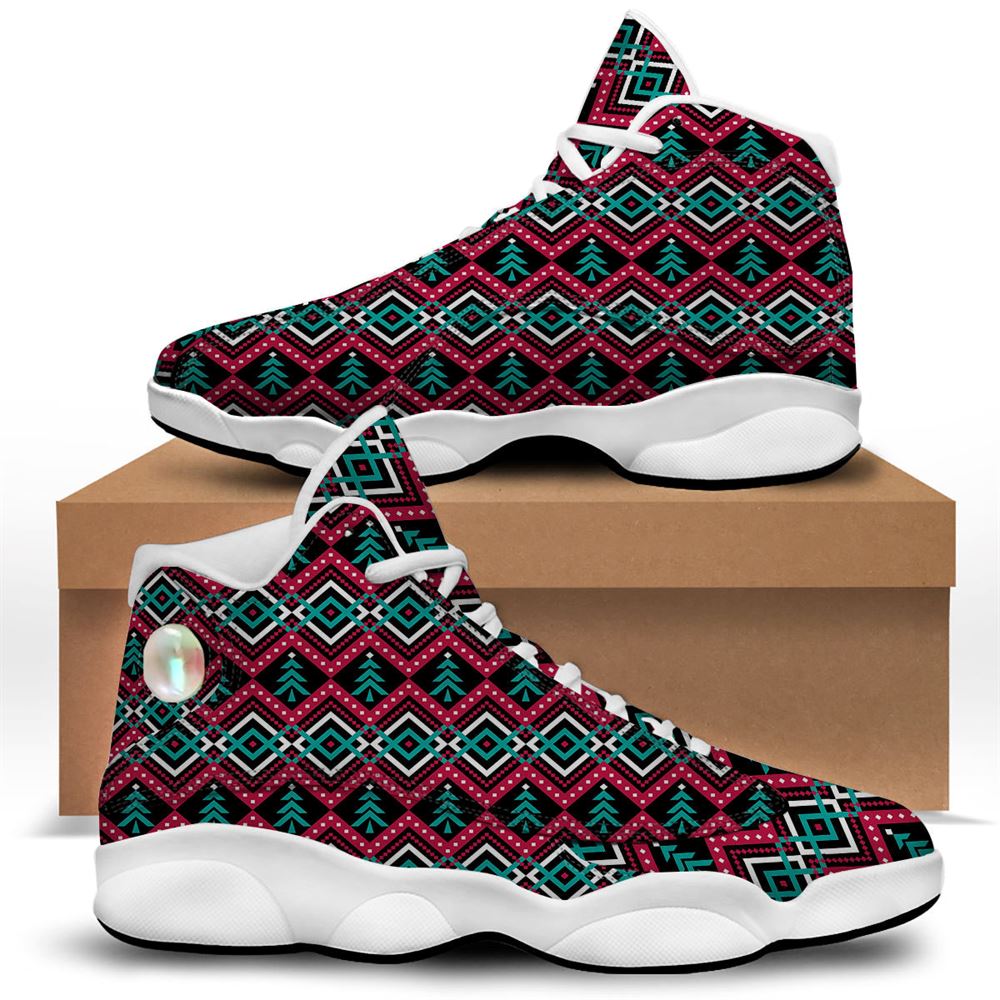 Christmas Basketball Shoes, Merry Christmas Zigzag Print Pattern Jd13 Shoes For Men Women, Christmas Fashion Shoes