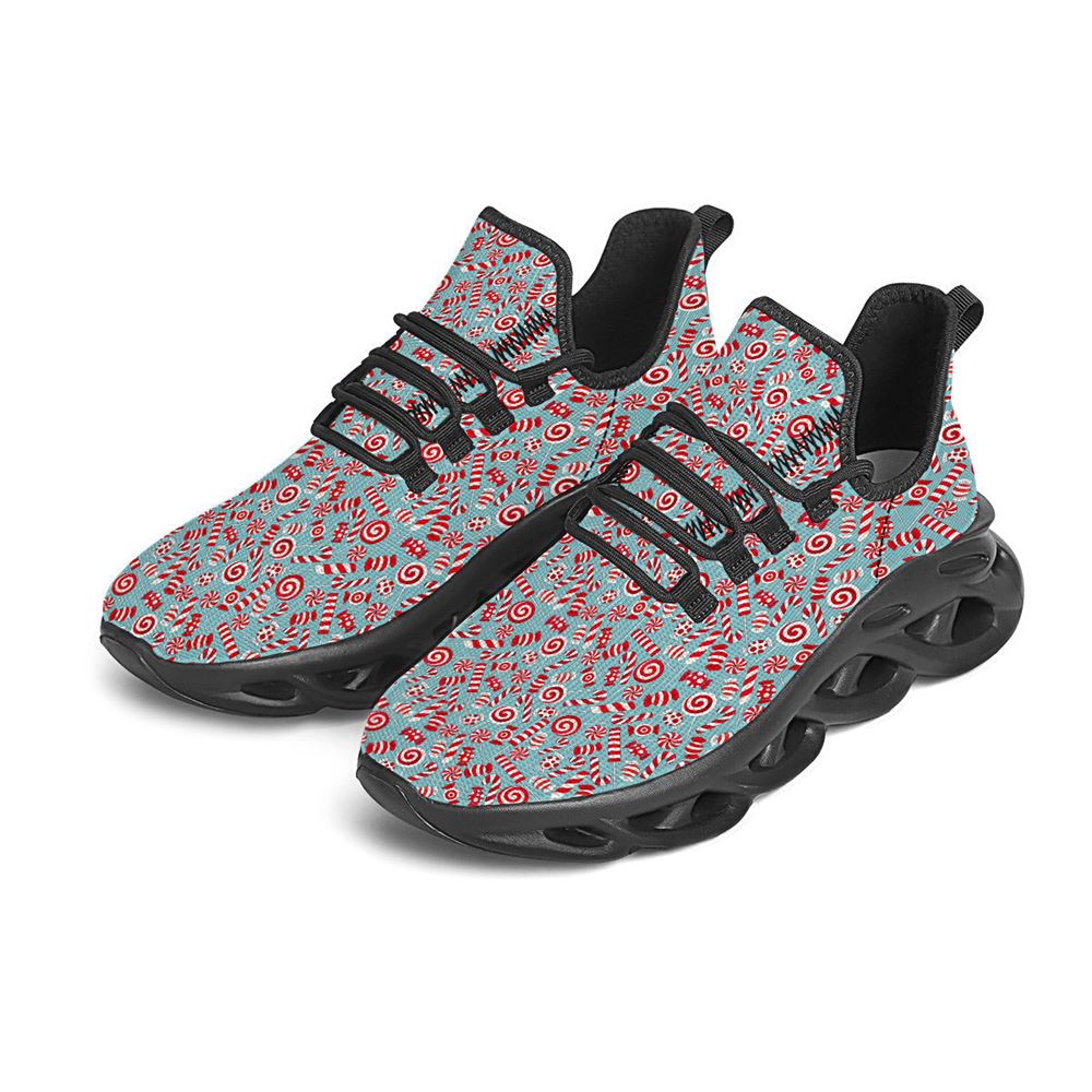 Candy Cane Christmas Print Pattern Black Max Soul Shoes For Men Women, Best Running Sneaker, Christmas Shoes, Winter Fashion Shoes