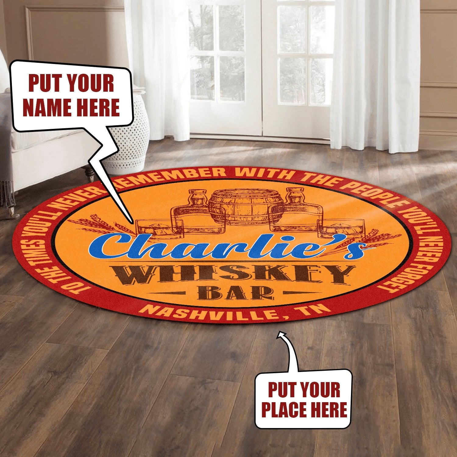 Personalized Whiskey Bar Living Room Round Mat Circle Rug