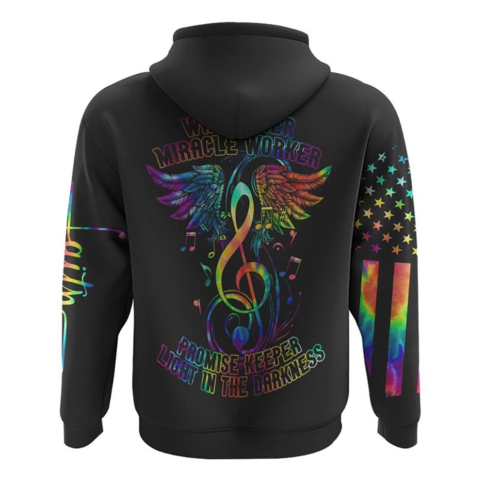 Way Maker Miracle Worker Music Wings Cross Tie Dye All Over Print 3D Hoodie, Christian Hoodie, Christian Sweatshirt, Bible Verse Shirt