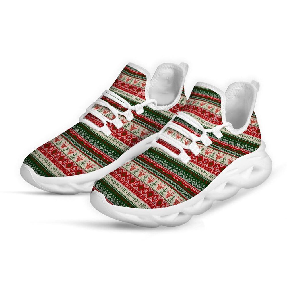 Knitted Christmas Tree Print Pattern White Max Soul Shoes For Men Women, Best Running Sneaker, Christmas Shoes, Winter Fashion Shoes