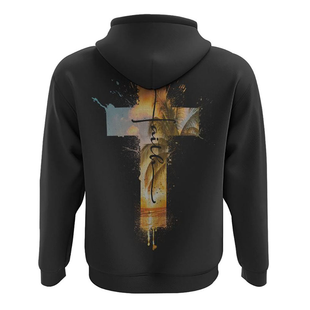 Faith Cross Sunset Beach Watercolor All Over Print 3D Hoodie, Christian Hoodie, Christian Sweatshirt, Bible Verse Shirt