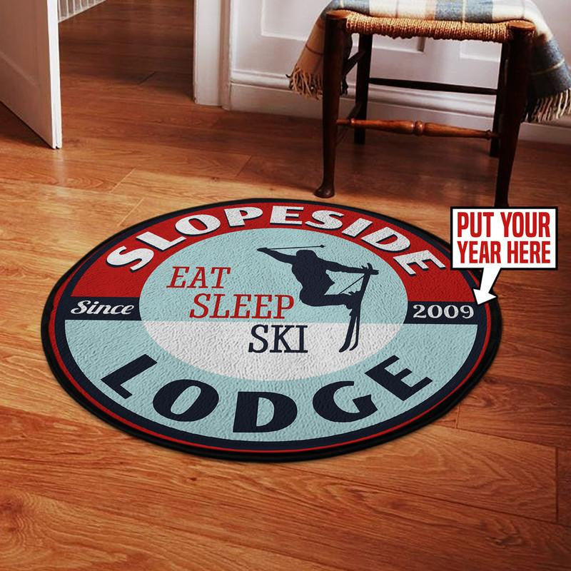 Personalized Slopeside Lodge Round Mat Round Floor Mat Room Rugs Carpet Outdoor Rug Washable Rugs