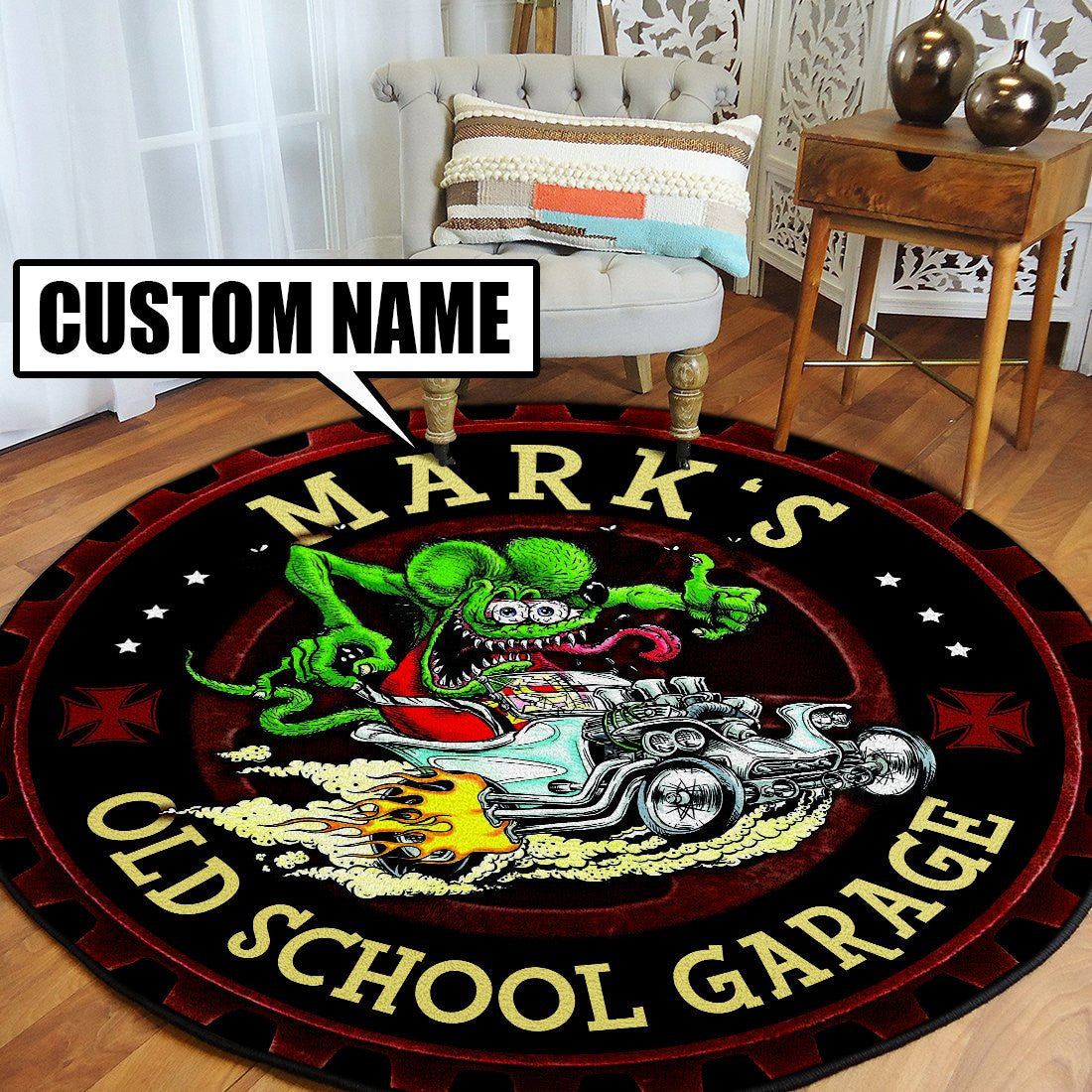 Personalized Rat Fink Old School Garage Round Mat Round Floor Mat Room Rugs Carpet Outdoor Rug Washable Rugs