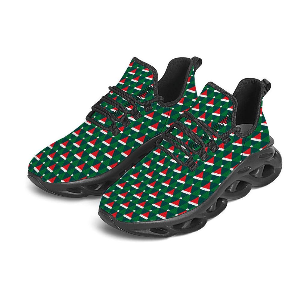 Santa Hats Christmas Print Pattern Black Max Soul Shoes For Men Women, Best Running Sneaker, Christmas Shoes, Winter Fashion Shoes