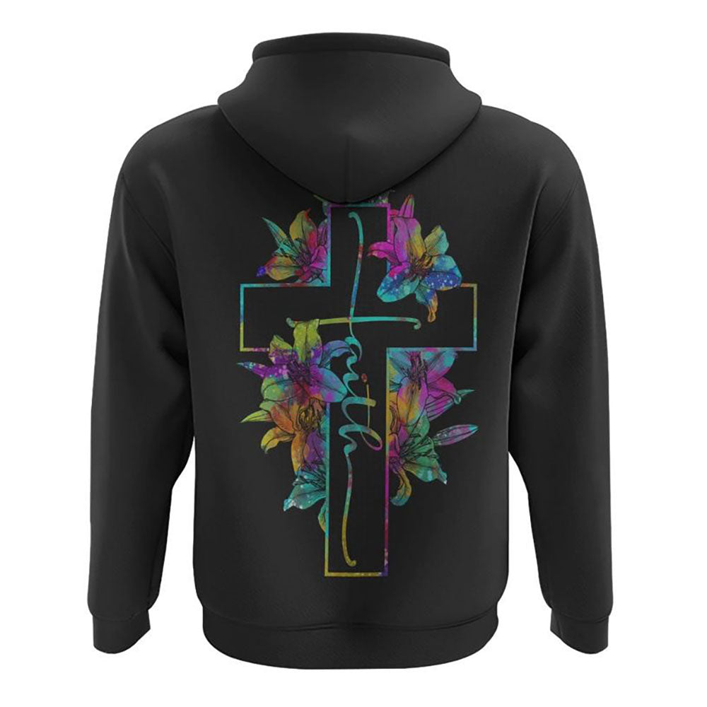 Cross With Lilies Colorful Watercolor All Over Print 3D Hoodie, Christian Hoodie, Christian Sweatshirt, Bible Verse Shirt