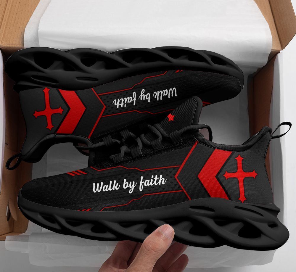 Christian Best Running Shoes, Jesus Red Walk By Faith Christ Sneakers Max Soul Shoes For Men And Women, Jesus Fashion Shoes