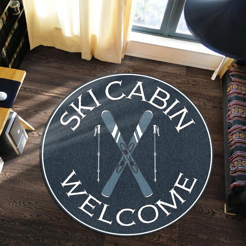 Ski Cabin Welcome Round Mat Round Floor Mat Room Rugs Carpet Outdoor Rug Washable Rugs