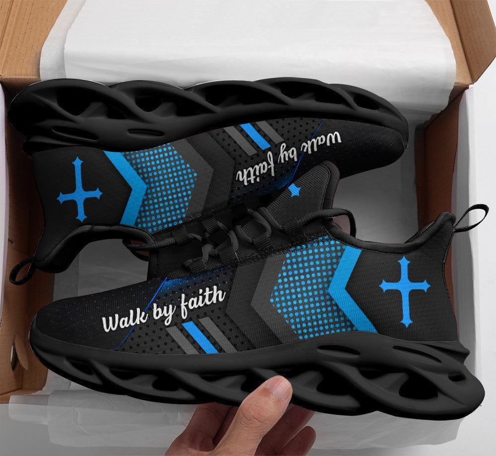 Christian Best Running Shoes, Blue Jesus Walk By Faith Running Shoes Max Soul Shoes For Men And Women, Jesus Fashion Shoes