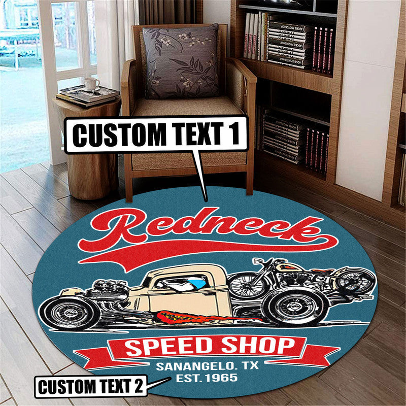 Personalized Speed Shop Round Mat