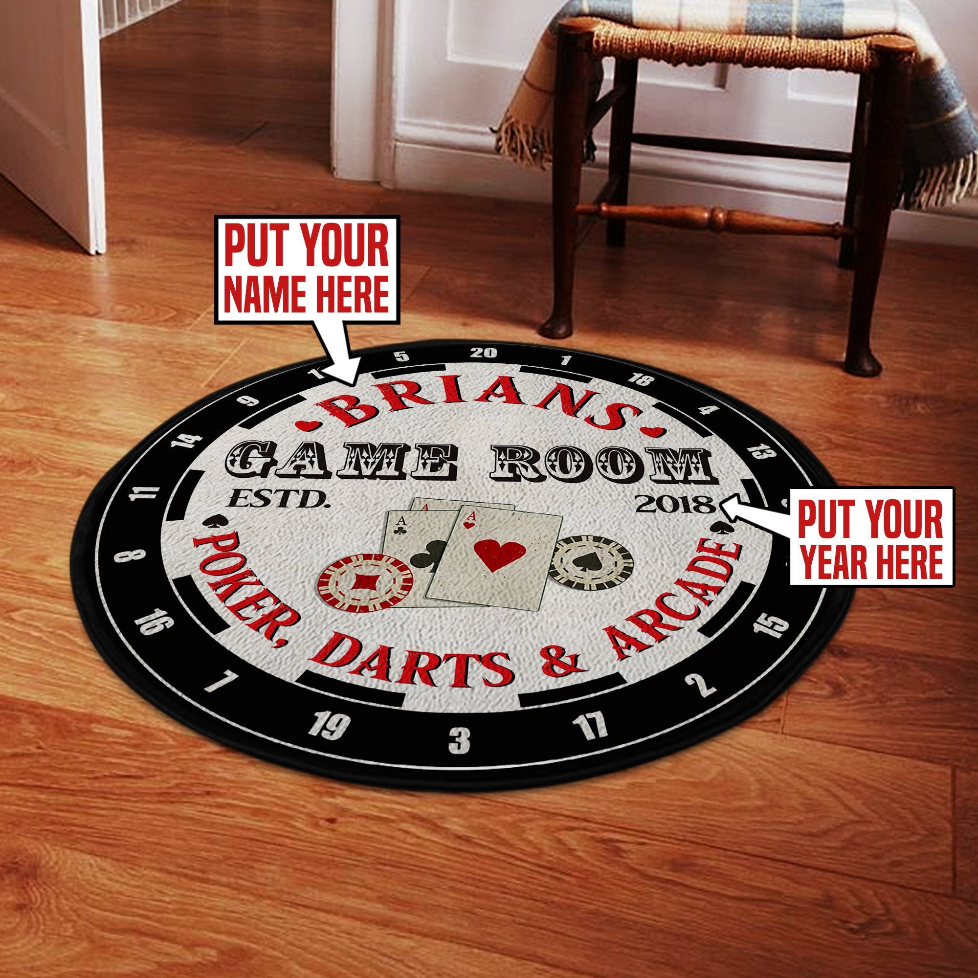 Personalized Poker Dart Room Game Room Round Mat Round Floor Mat Room Rugs Carpet Outdoor Rug Washable Rugs