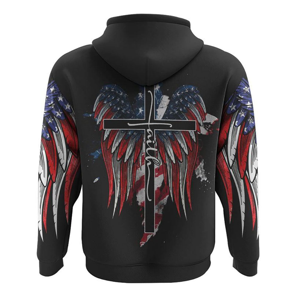 Faith American Flag Wings All Over Print 3D Hoodie, Christian Hoodie, Christian Sweatshirt, Bible Verse Shirt