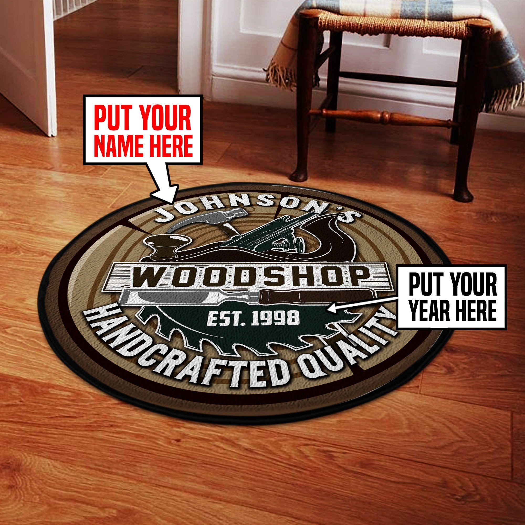 Personalized Woodshop Carpentry Round Mat Round Floor Mat Room Rugs Carpet Outdoor Rug Washable Rugs