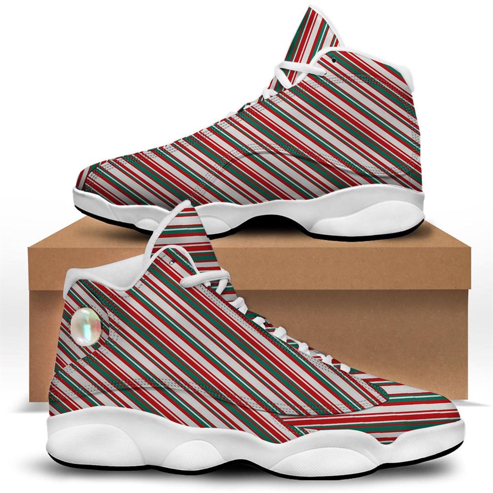 Christmas Basketball Shoes, Candy Cane Stripe Christmas Print Jd13 Shoes For Men Women, Christmas Fashion Shoes