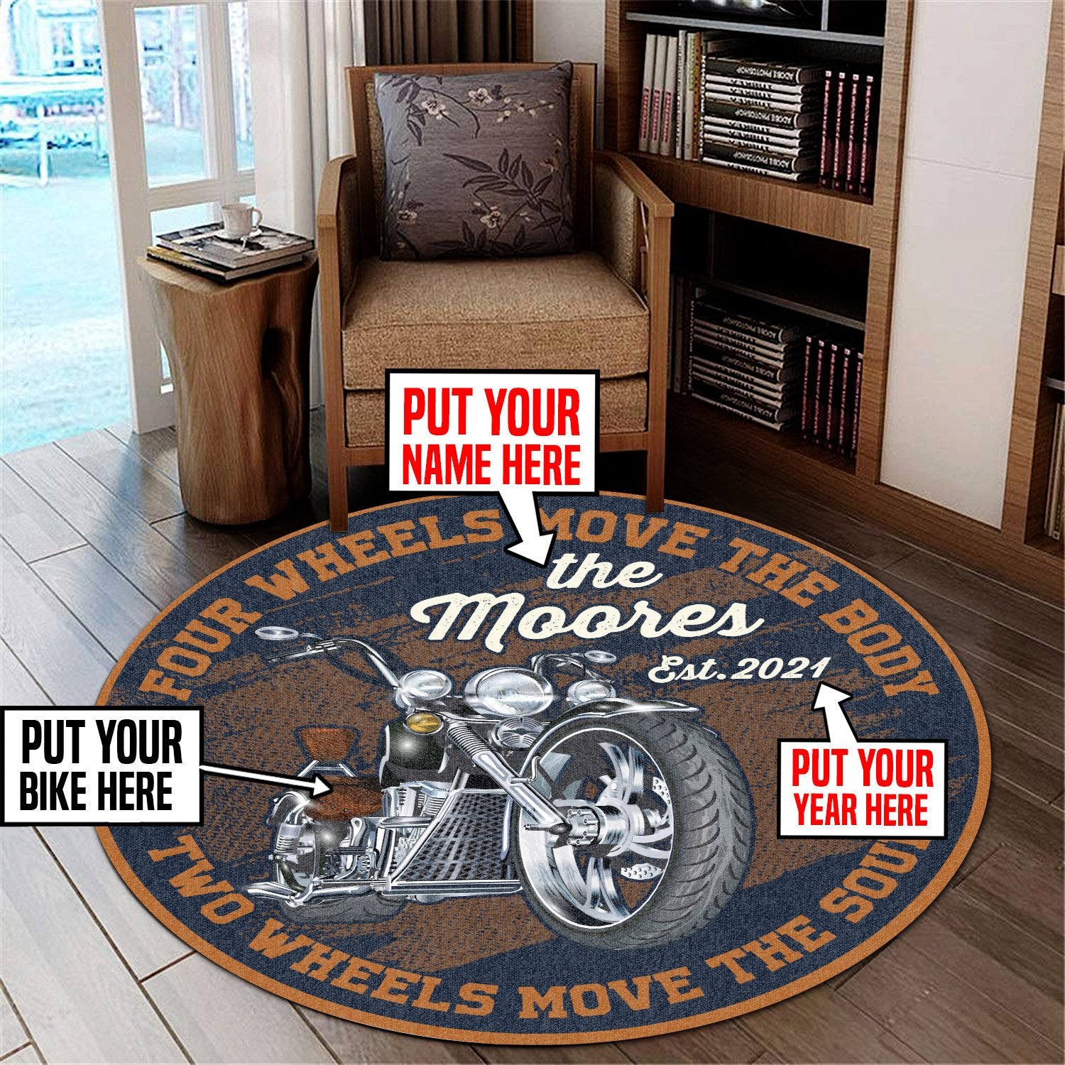 Personalized Motorcycle Biker Round Mat Round Floor Mat Room Rugs Carpet Outdoor Rug Washable Rugs