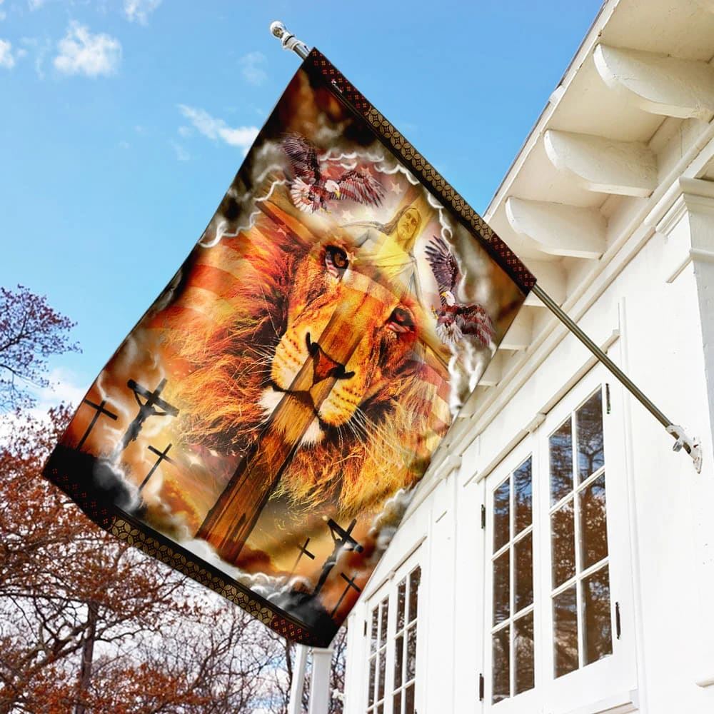 Lion Cross Jesus Christ Our Hope House Flag, Christian Flag, Christian Flag, Scripture Flag, Garden Banner