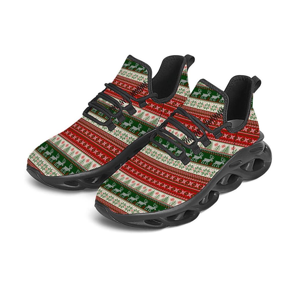 Knitted Merry Christmas Print Pattern Black Max Soul Shoes For Men Women, Best Running Sneaker, Christmas Shoes, Winter Fashion Shoes