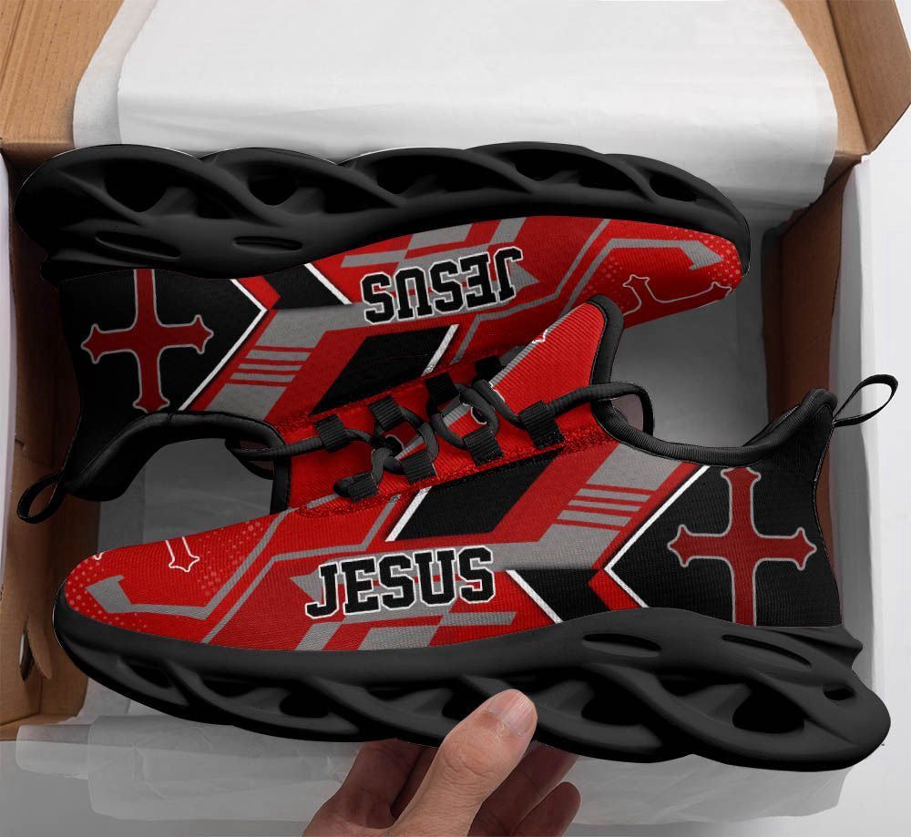 Christian Best Running Shoes, Jesus Black Red Running Sneakers Max Soul Shoes For Men And Women, Jesus Fashion Shoes