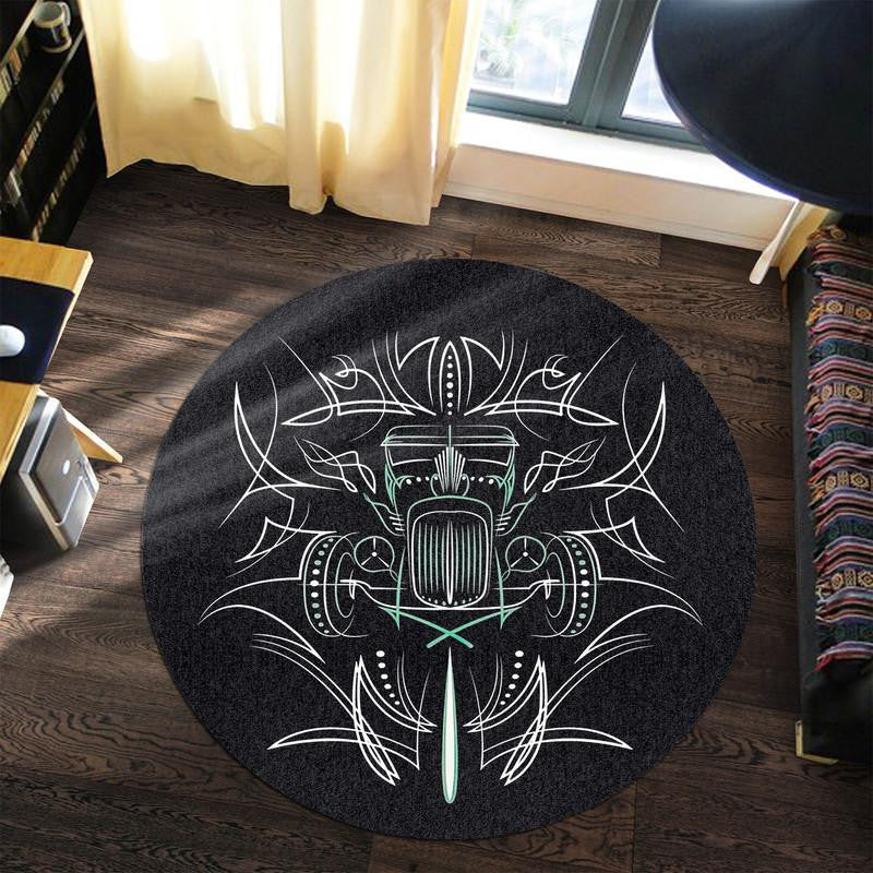 Pinstripe Hot Rod Rat Rod Round Mat Round Floor Mat Room Rugs Carpet Outdoor Rug Washable Rugs