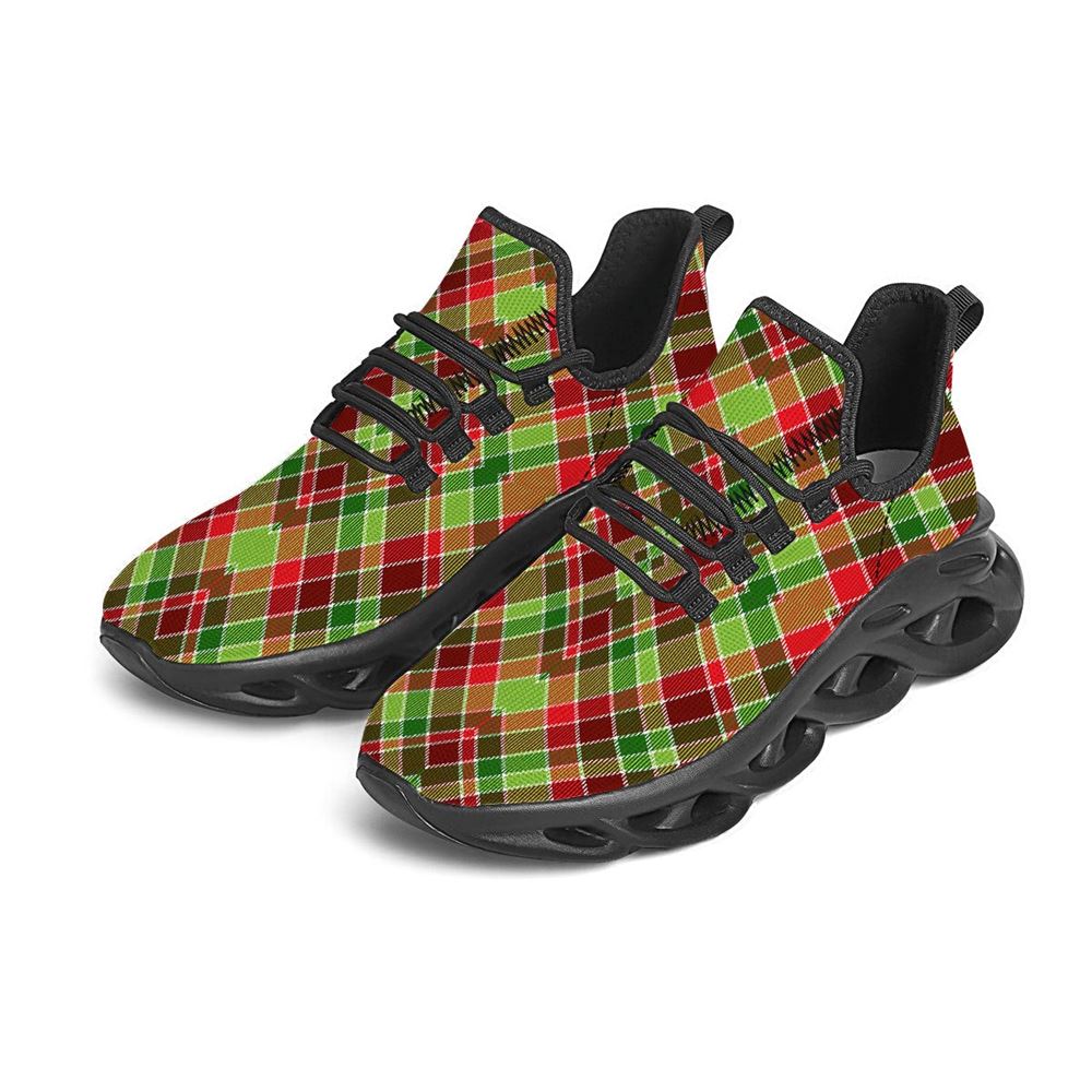 Plaid Merry Christmas Print Pattern Black Max Soul Shoes For Men Women, Best Running Sneaker, Christmas Shoes, Winter Fashion Shoes