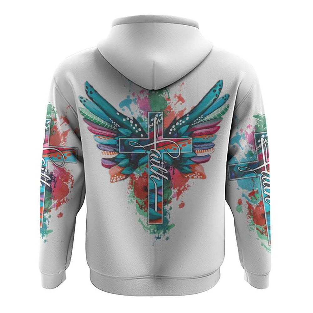 Faith Cross Painting Colorful New Wings All Over Print 3D Hoodie, Christian Hoodie, Christian Sweatshirt, Bible Verse Shirt