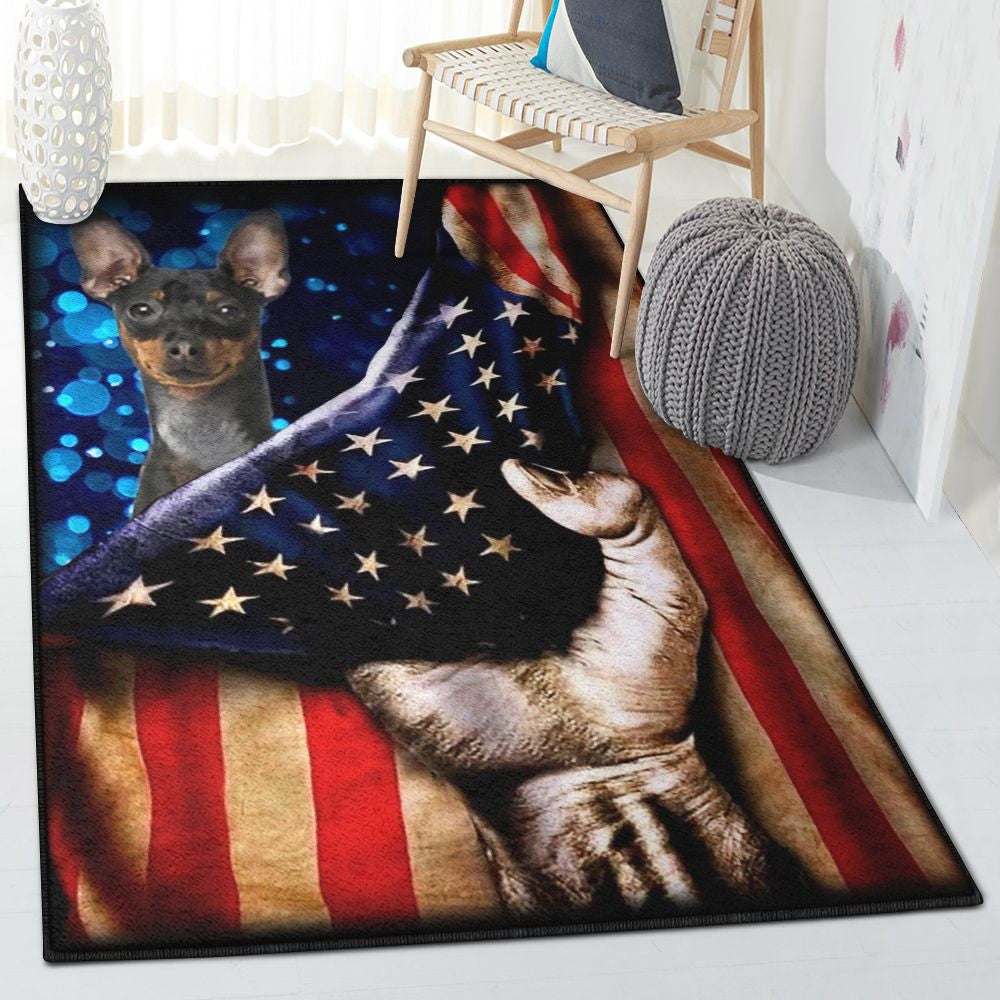 Dogs Carpets Miniature Pinscher Dog American Flag Rug Rectangle Rugs Washable Area Rug Non-Slip Carpet For Living Room Bedroom