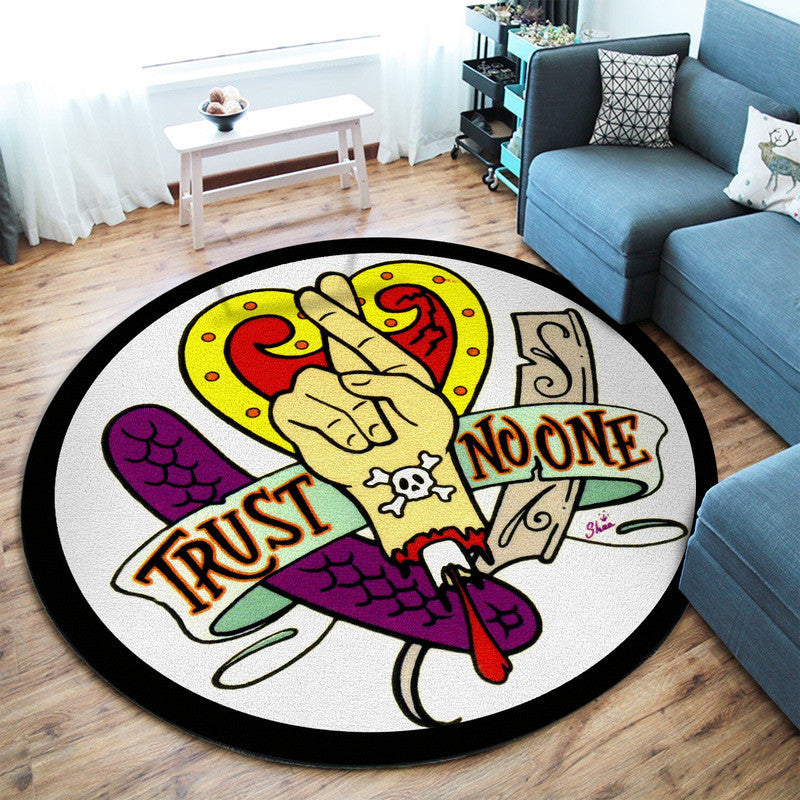 Tattoo Sticker Trust No One Hot Rod Drag Race Kustom Kulture Rockabill Round Mat Round Floor Mat Room Rugs Carpet Outdoor Rug Washable Rugs