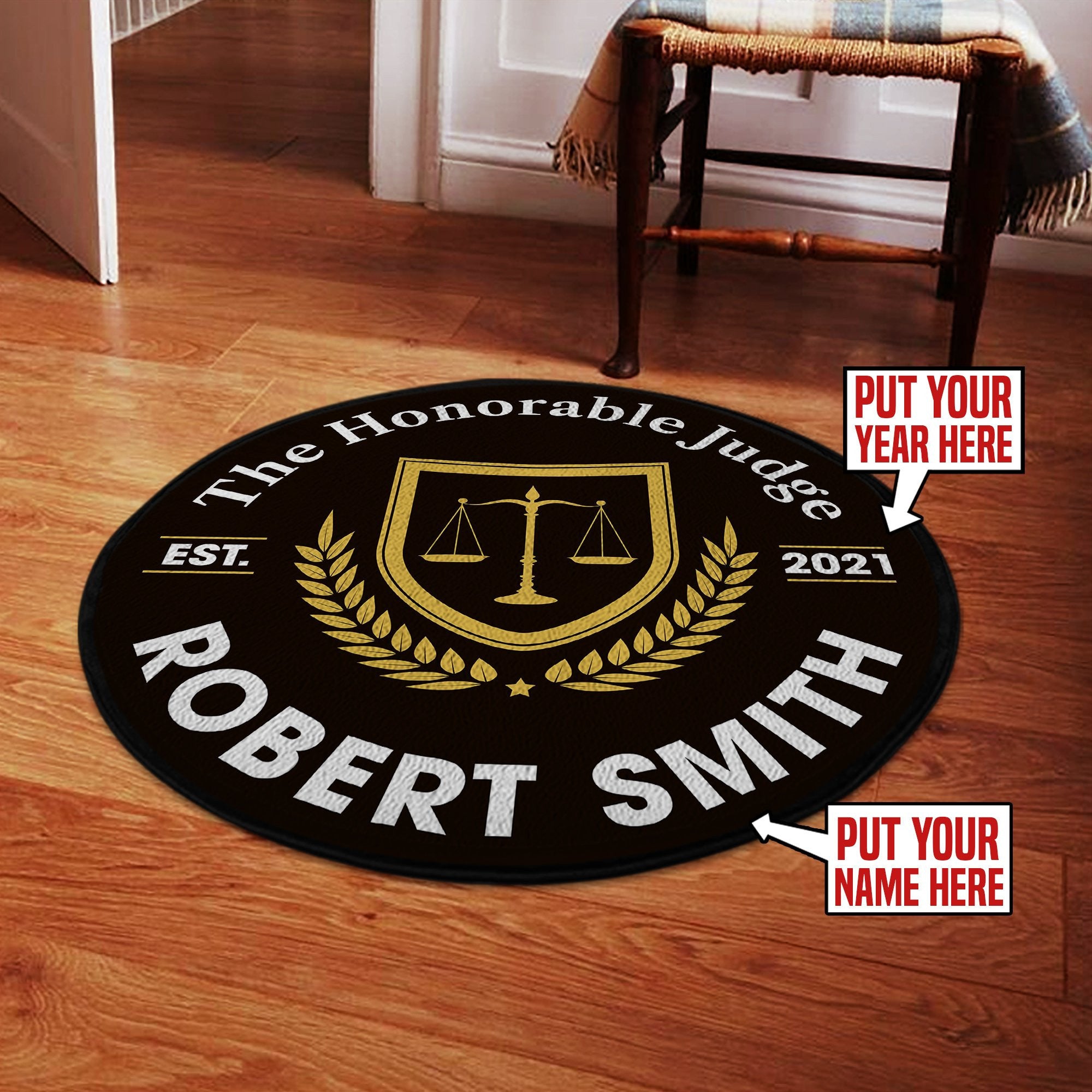 Personalized Judge Lawyer Round Mat Round Floor Mat Room Rugs Carpet Outdoor Rug Washable Rugs