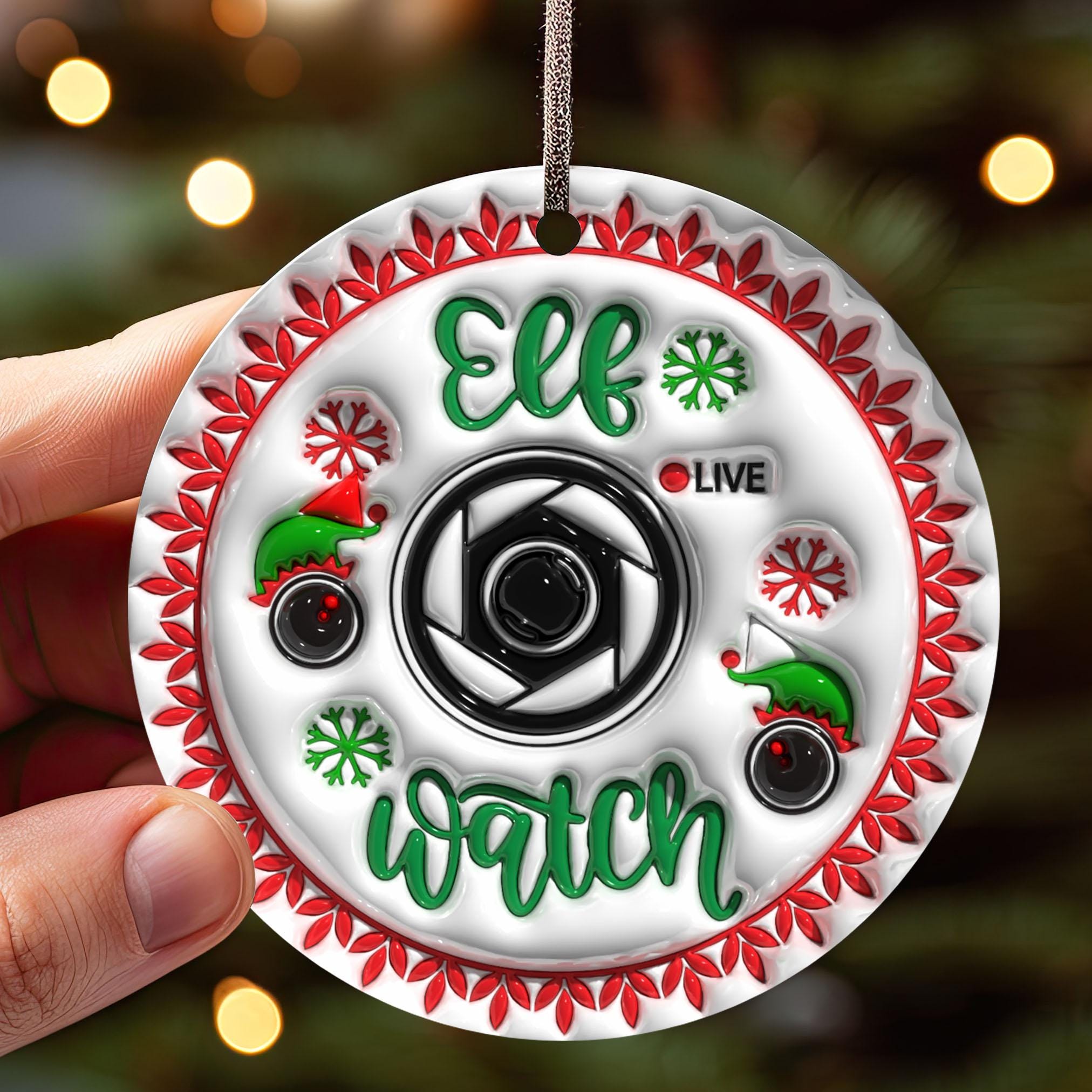 143d Inflated ELF Watch Christmas Ornament, Elf Surveillance Ornament Sublimation PNG, 3D Christmas Cam Round Ornam