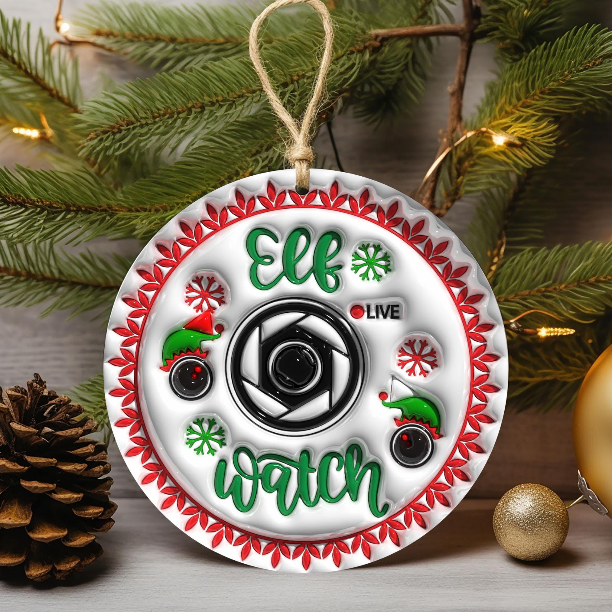 143d Inflated ELF Watch Christmas Ornament, Elf Surveillance Ornament Sublimation PNG, 3D Christmas Cam Round Ornam