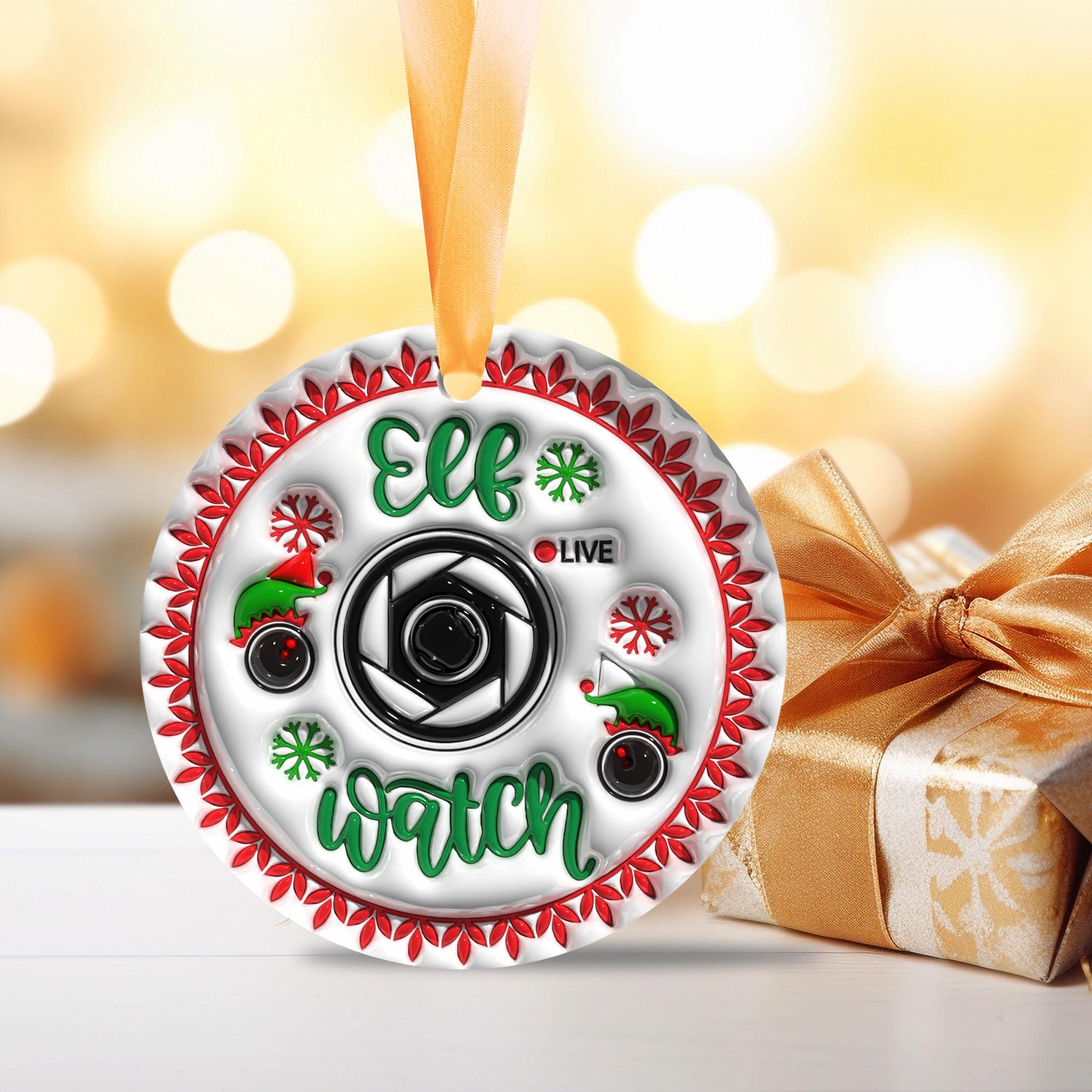 143d Inflated ELF Watch Christmas Ornament, Elf Surveillance Ornament Sublimation PNG, 3D Christmas Cam Round Ornam